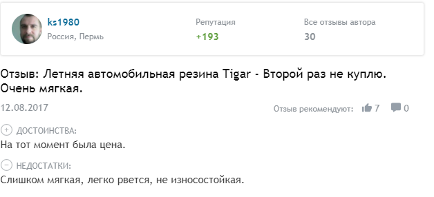 Отзыв о летней резине Tigar